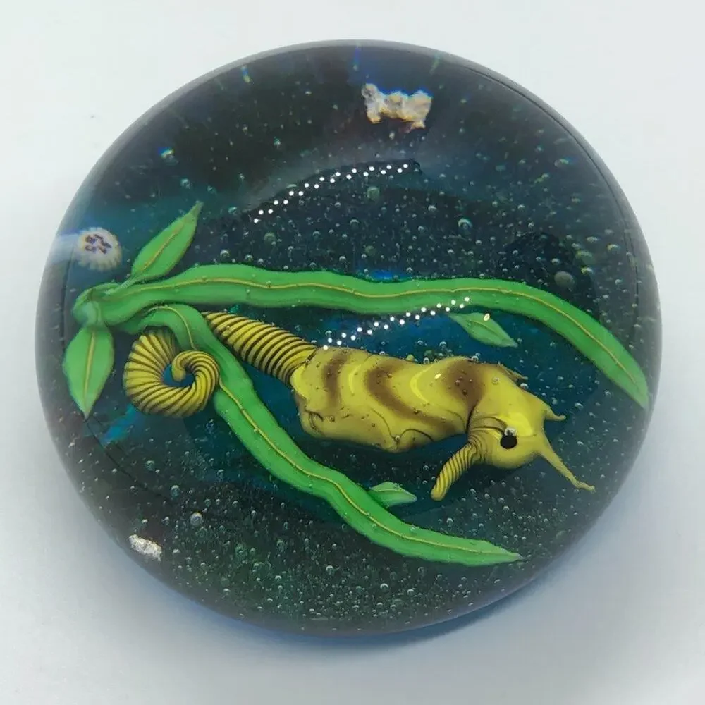 MINT Baccarat Paperweight Large 1975 Blue Seahorse Glass Crystal